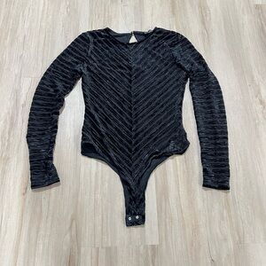 Lulu's Black Textured Velvet Bodysuit